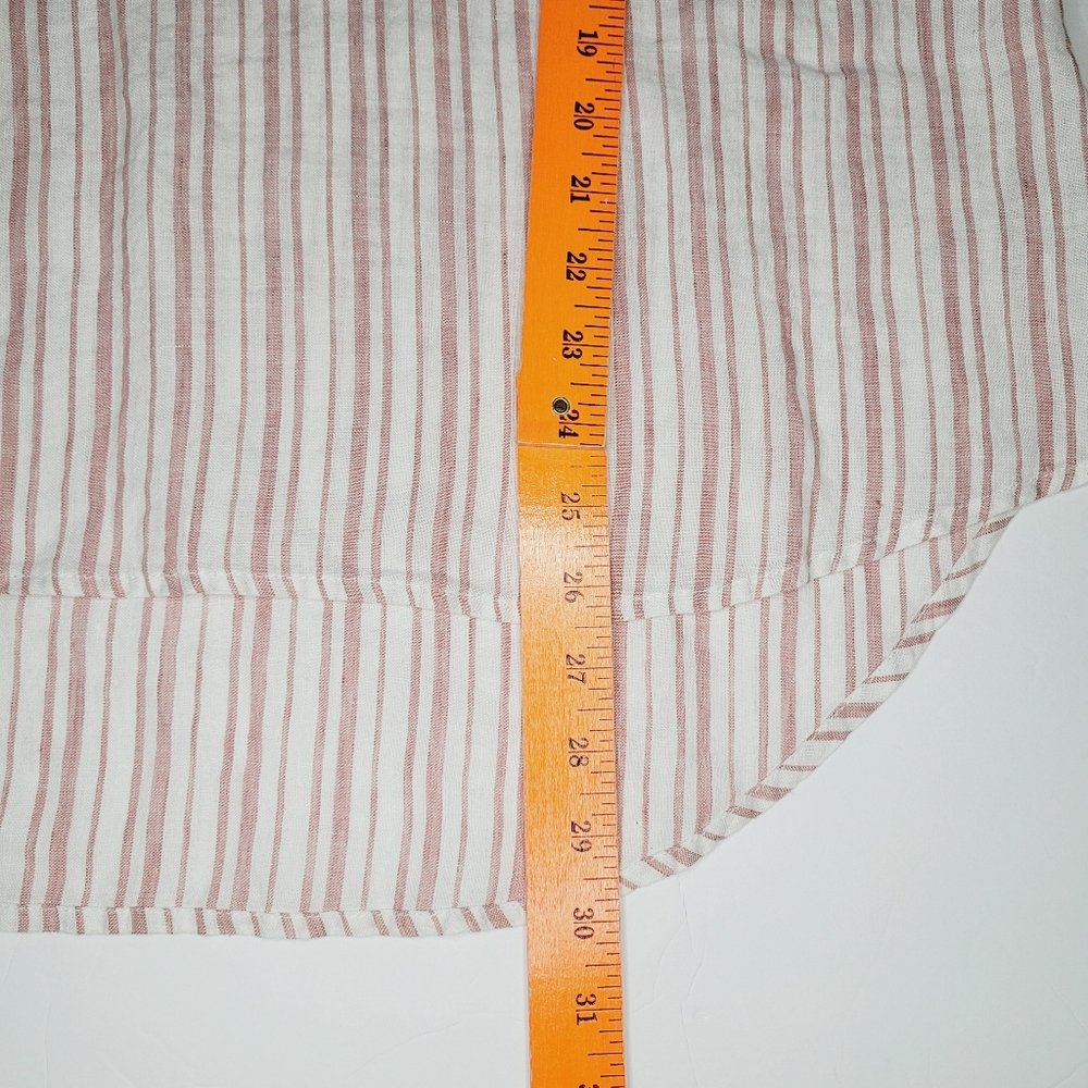 Rachel Zoe Linen Top Women's Medium Stripe Pink White Roll Sleeves Beach Summer - Picture 6 of 8